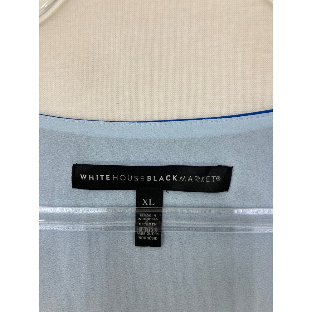 White House Black Market Blouse XL Blue Colorblock V-Neck Soft Flowy Vacation - Picture 3 of 9